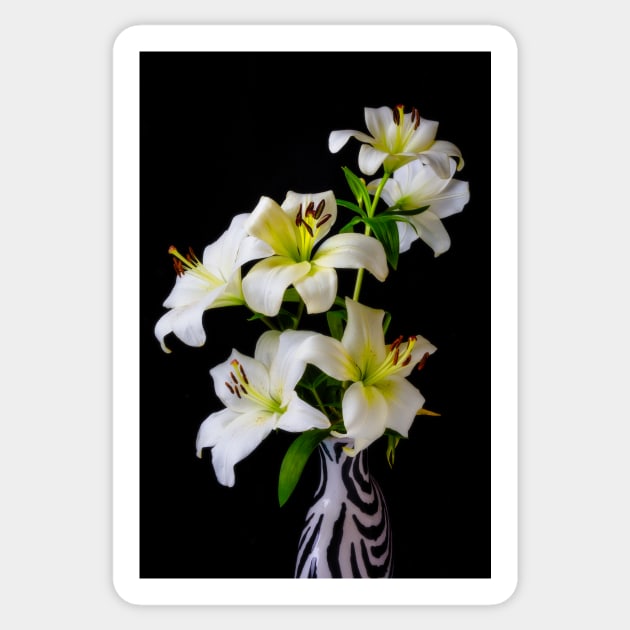 Striped Vase Of White Lillies Sticker by photogarry